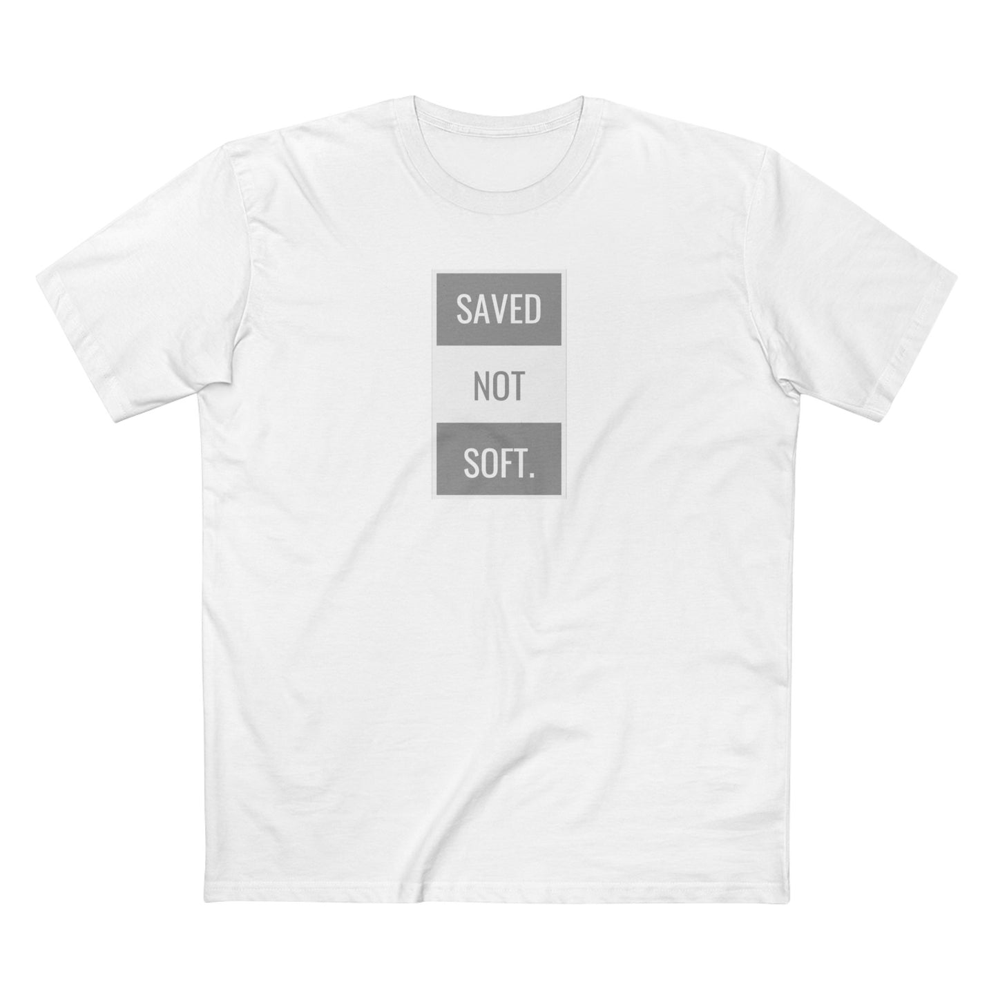 Saved Not Soft Adult Staple Tee - Bold Red Graphic T-Shirt for Faith-Based Enthusiasts