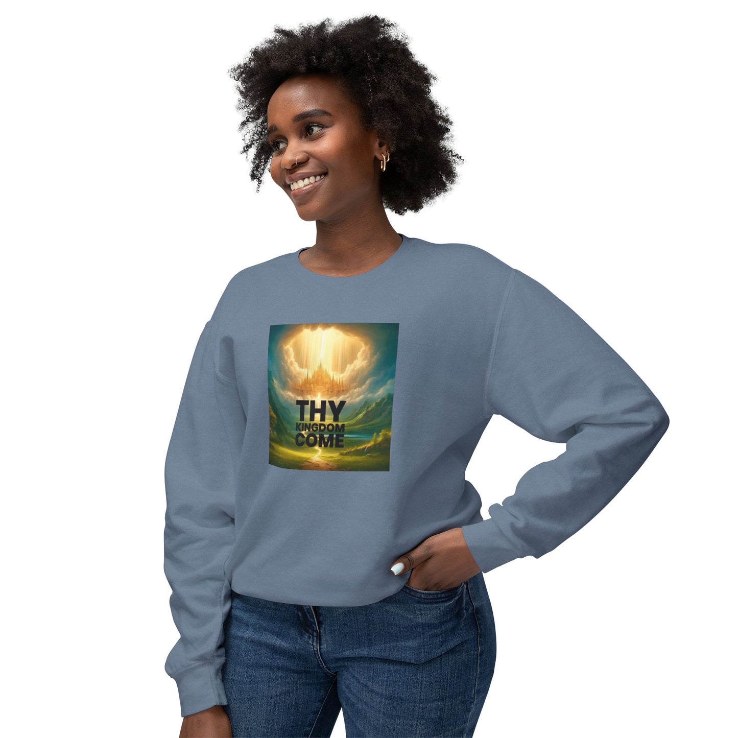 Inspirational Unisex Lightweight Crewneck Sweatshirt - "Thy Kingdom Come" Design