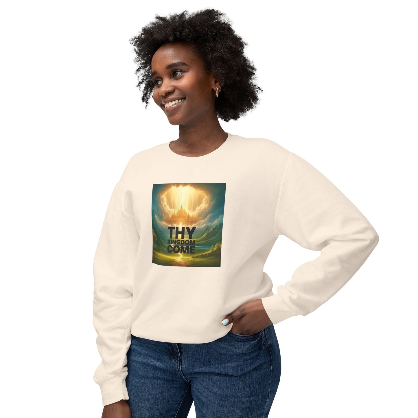 Inspirational Unisex Lightweight Crewneck Sweatshirt - "Thy Kingdom Come" Design