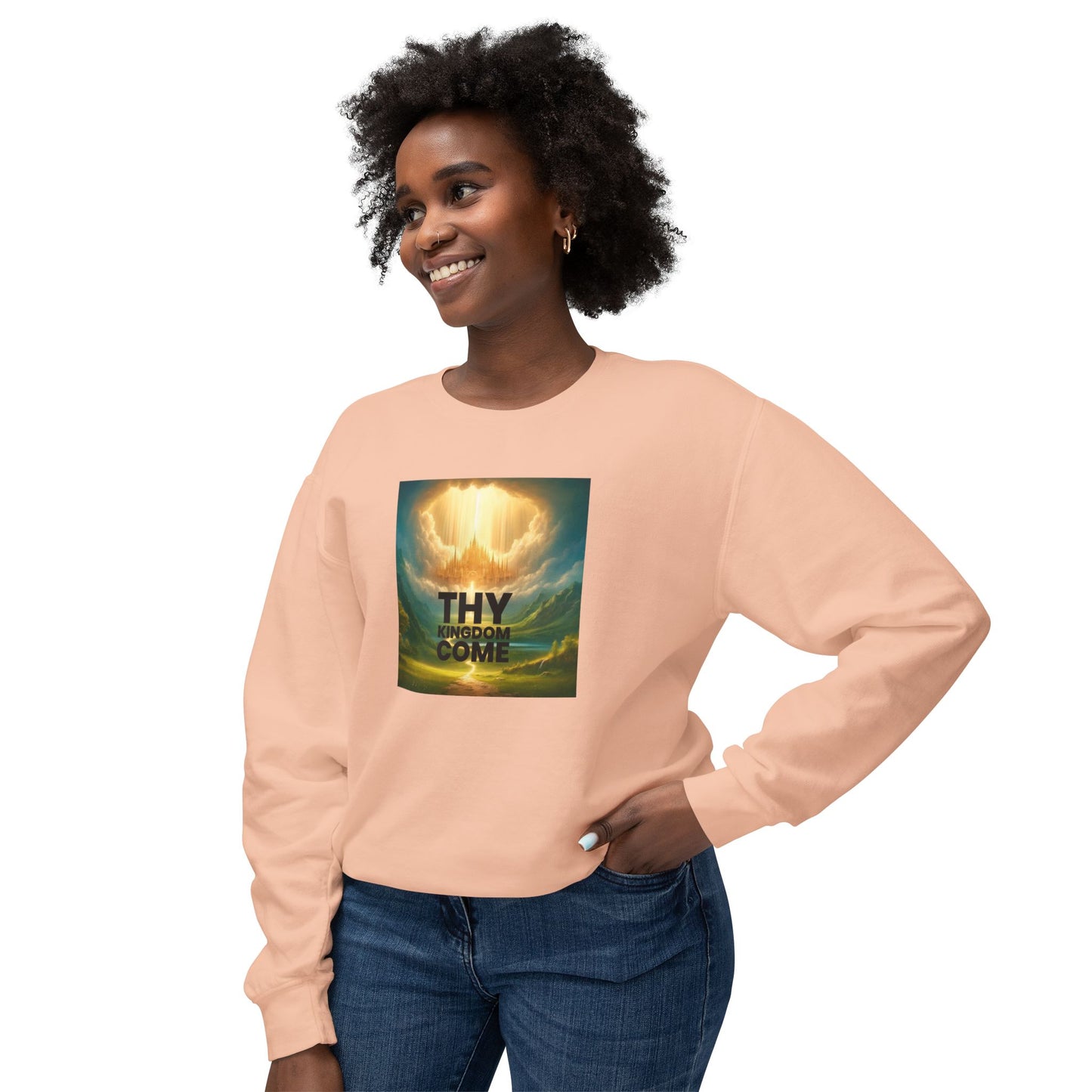 Inspirational Unisex Lightweight Crewneck Sweatshirt - "Thy Kingdom Come" Design