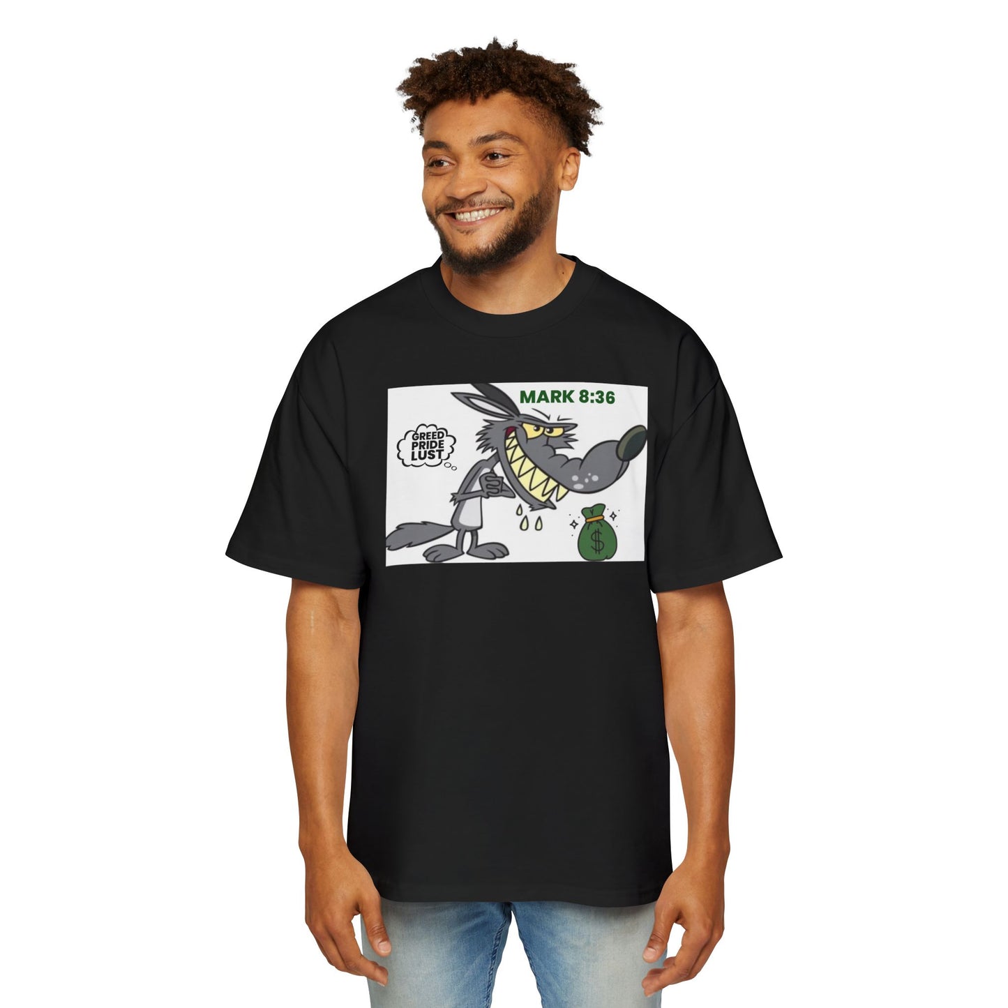 Men's Heavy Oversized Tee - ‘Mark 8:36’ Graphic T-Shirt for Casual Wear