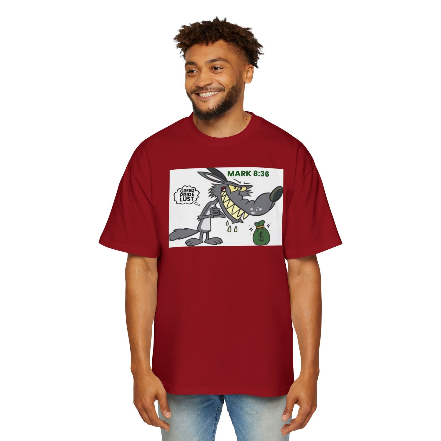 Men's Heavy Oversized Tee - ‘Mark 8:36’ Graphic T-Shirt for Casual Wear