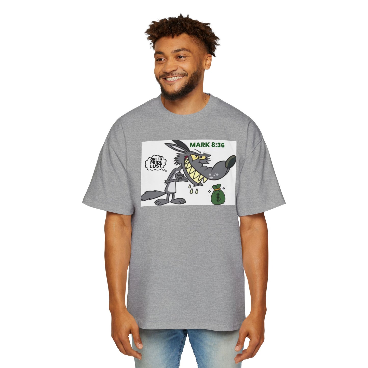 Men's Heavy Oversized Tee - ‘Mark 8:36’ Graphic T-Shirt for Casual Wear