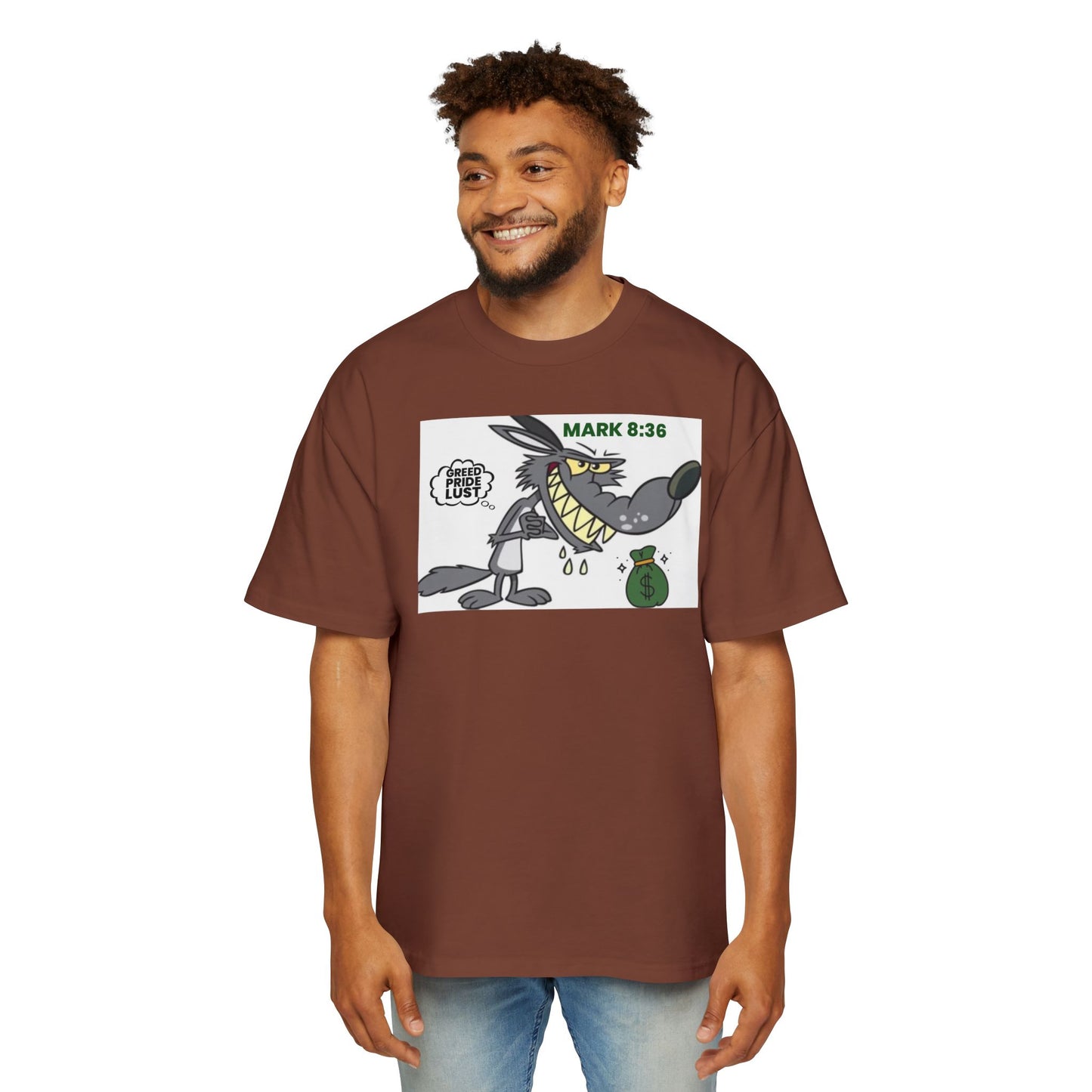 Men's Heavy Oversized Tee - ‘Mark 8:36’ Graphic T-Shirt for Casual Wear