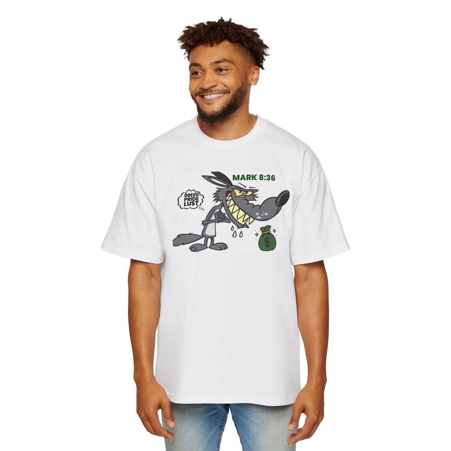 Men's Heavy Oversized Tee - ‘Mark 8:36’ Graphic T-Shirt for Casual Wear