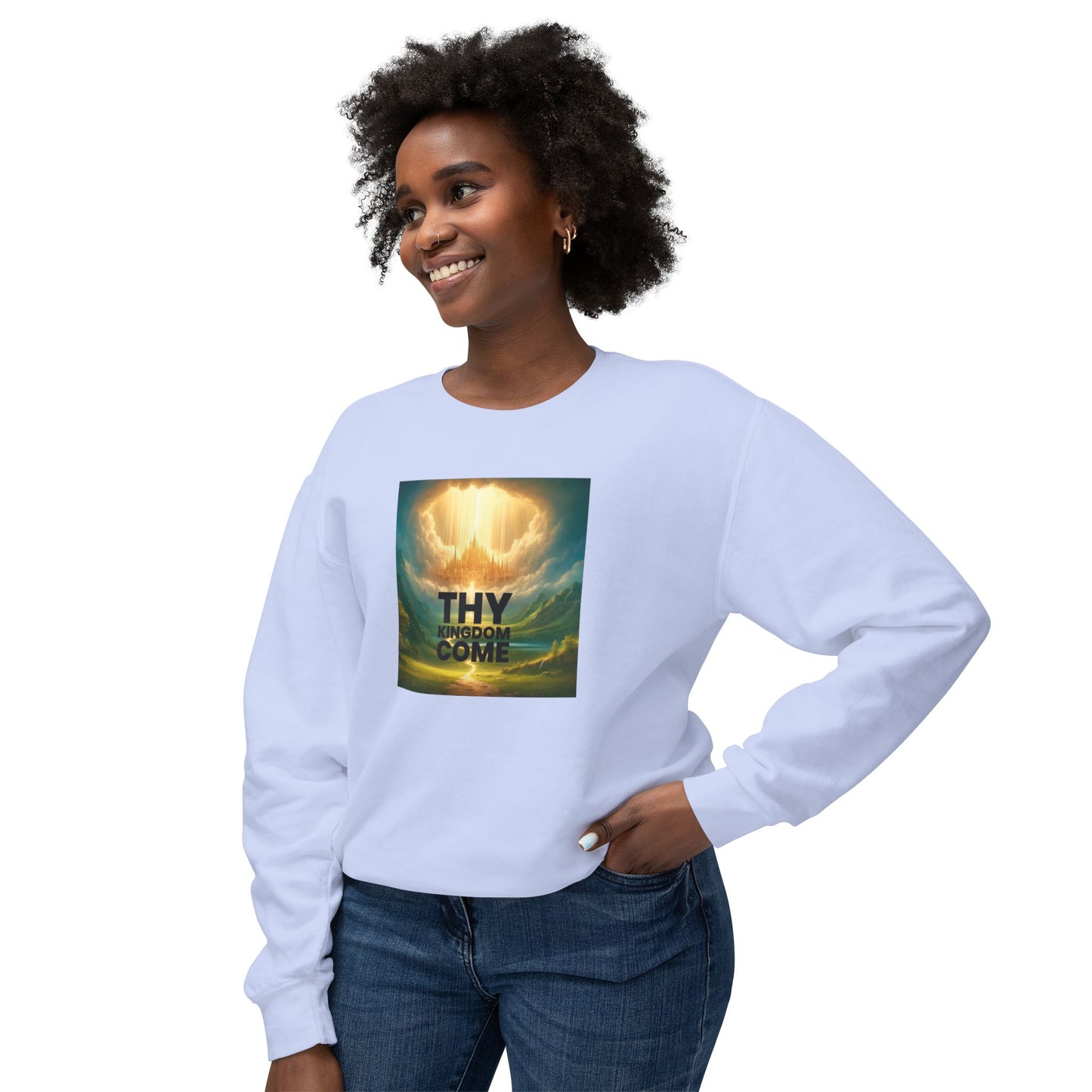 Inspirational Unisex Lightweight Crewneck Sweatshirt - "Thy Kingdom Come" Design