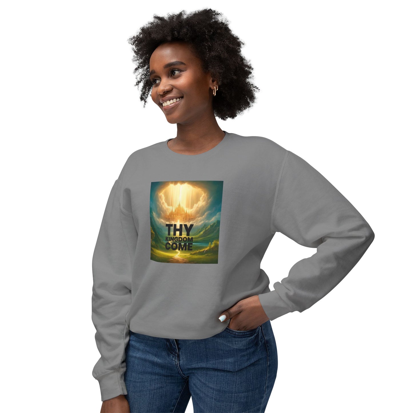 Inspirational Unisex Lightweight Crewneck Sweatshirt - "Thy Kingdom Come" Design