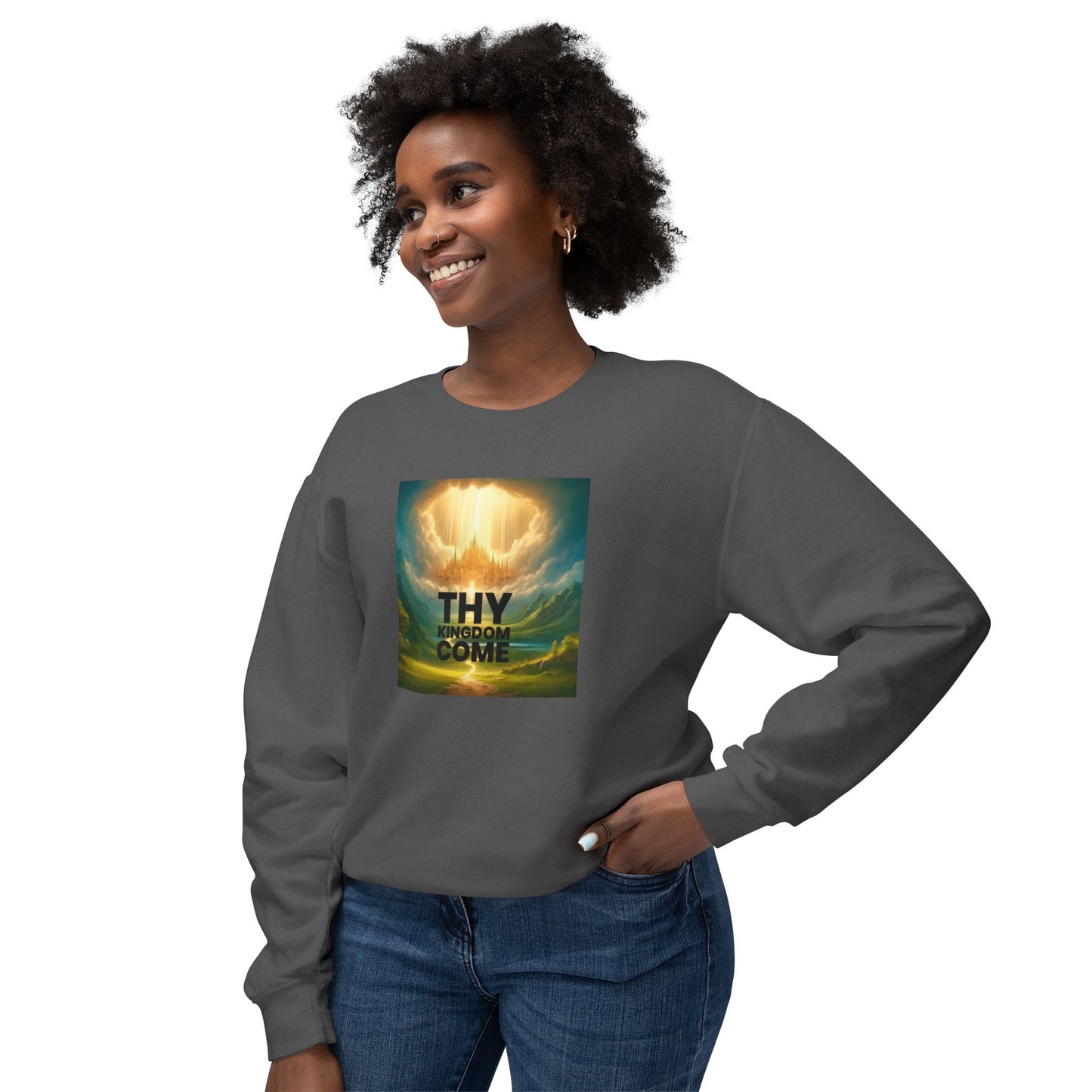 Inspirational Unisex Lightweight Crewneck Sweatshirt - "Thy Kingdom Come" Design