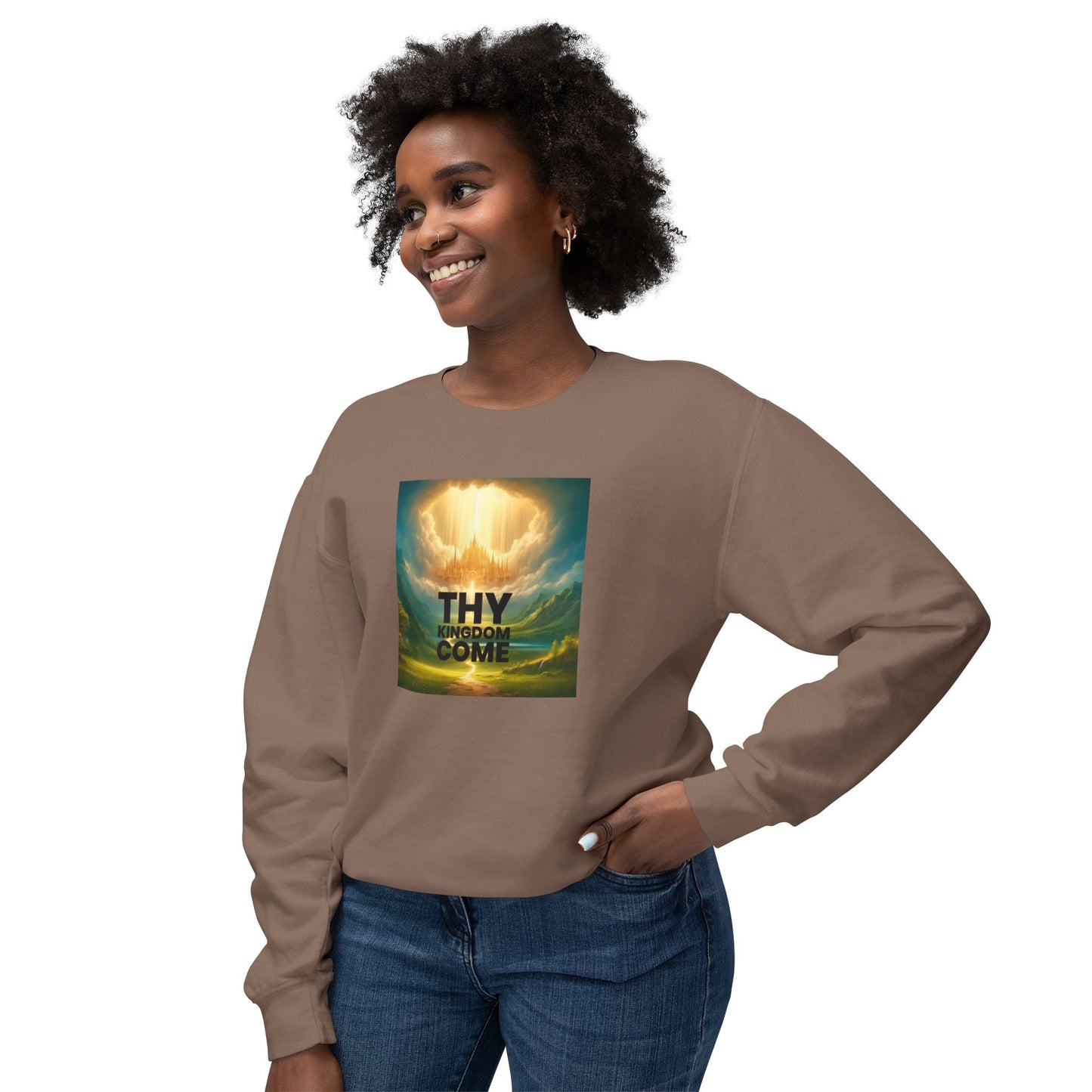 Inspirational Unisex Lightweight Crewneck Sweatshirt - "Thy Kingdom Come" Design