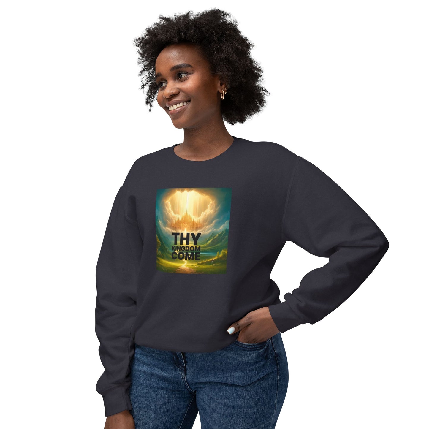 Inspirational Unisex Lightweight Crewneck Sweatshirt - "Thy Kingdom Come" Design