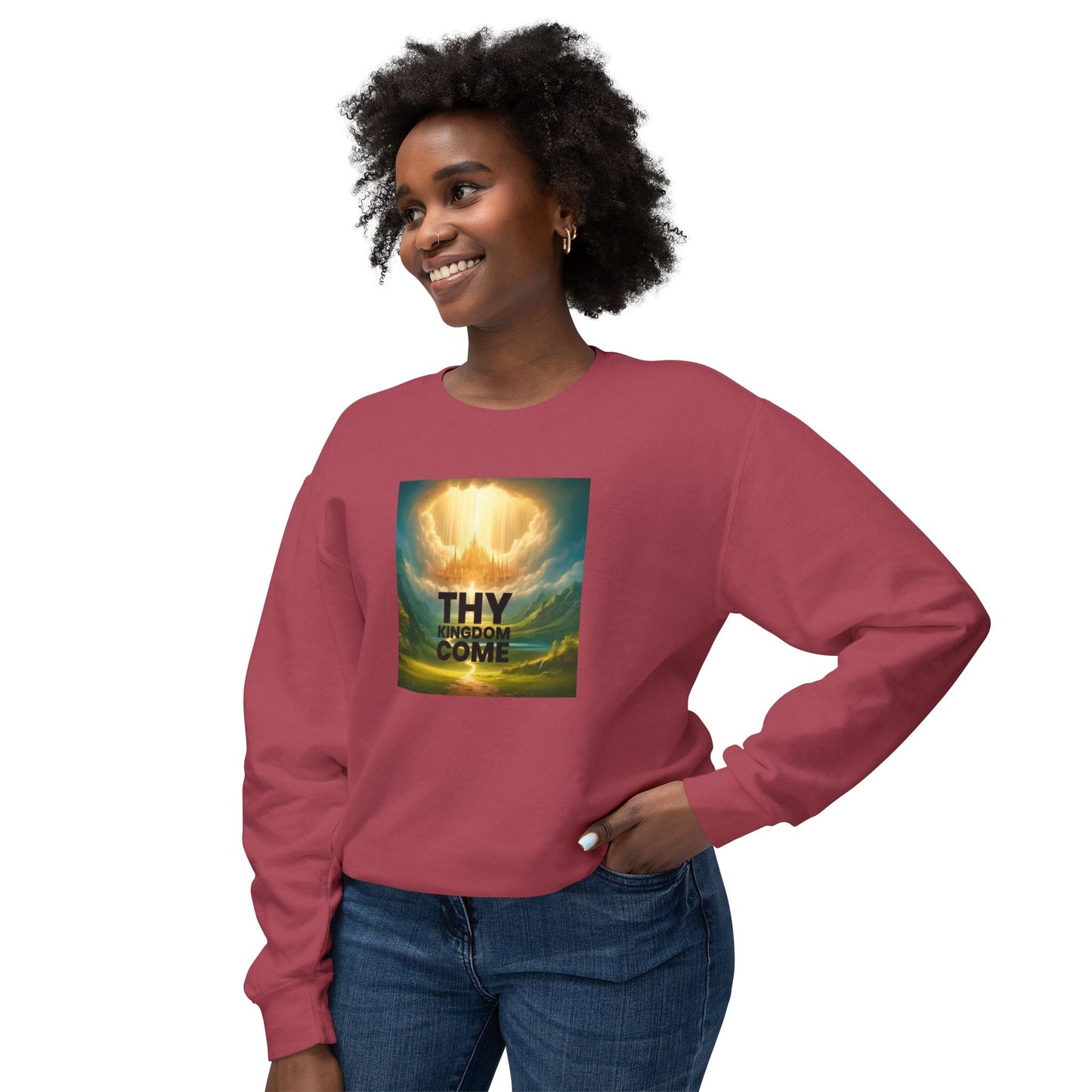 Inspirational Unisex Lightweight Crewneck Sweatshirt - "Thy Kingdom Come" Design